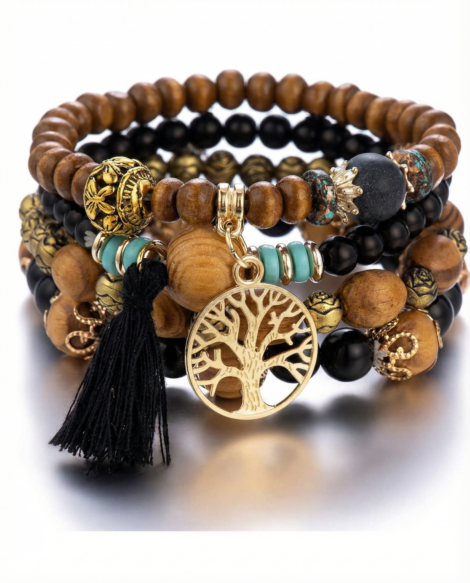 Ethnic Multi-Layer Wooden Bead Stretch Bracelet