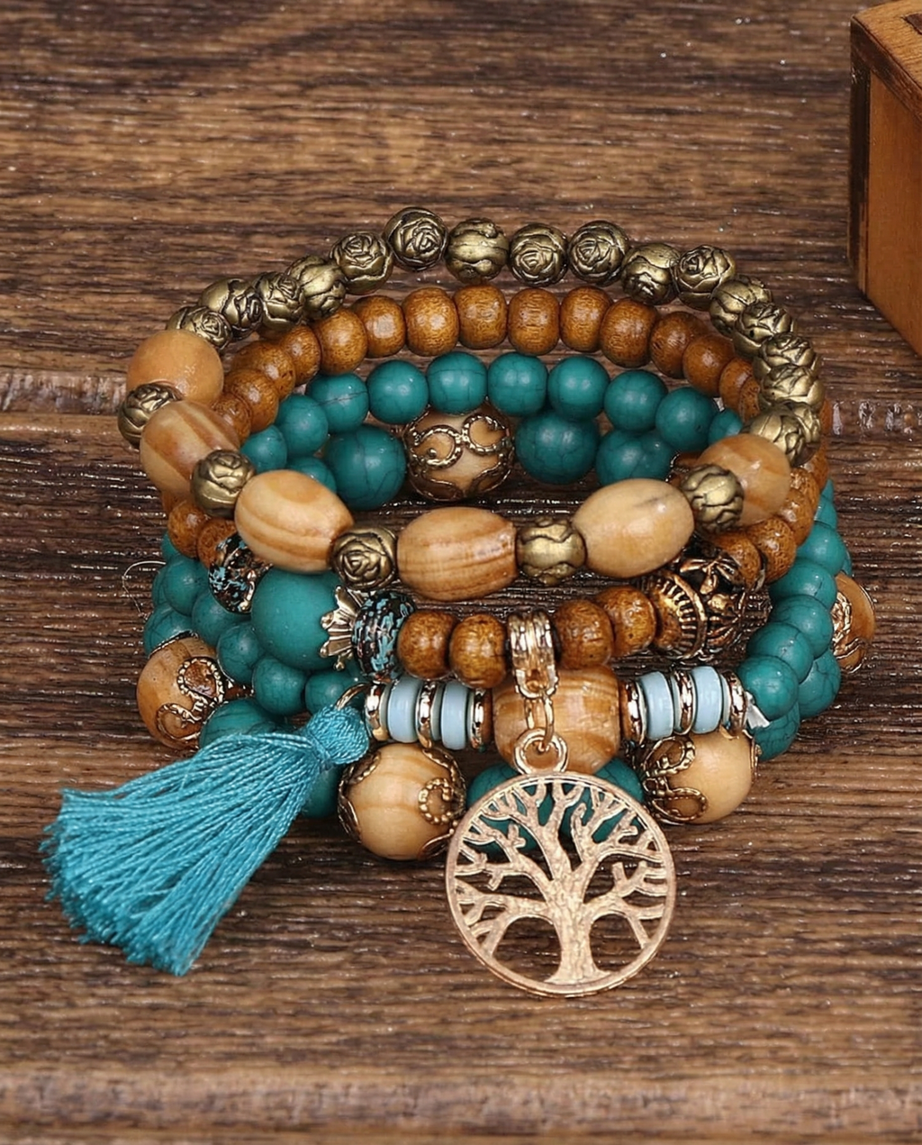 Ethnic Multi-Layer Wooden Bead Stretch Bracelet