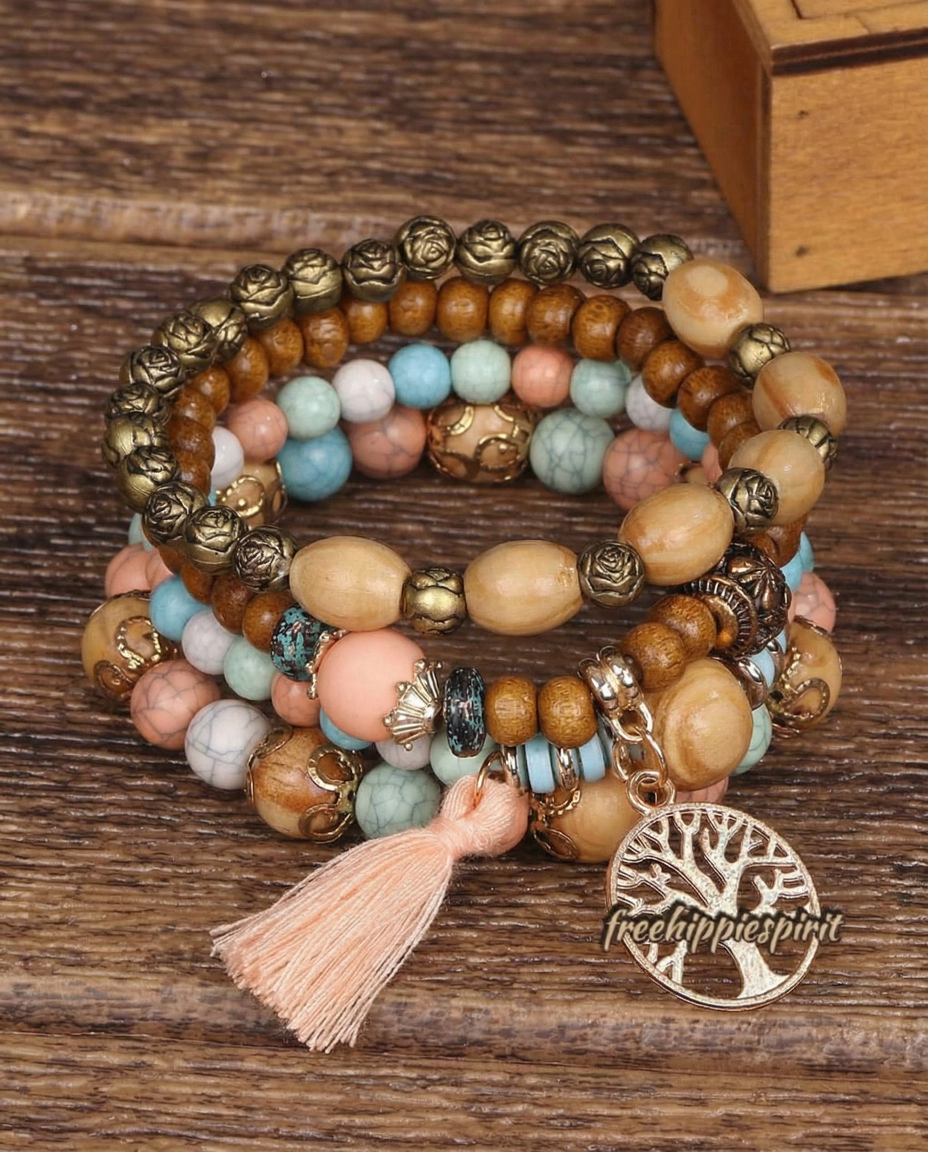 Ethnic Multi-Layer Wooden Bead Stretch Bracelet