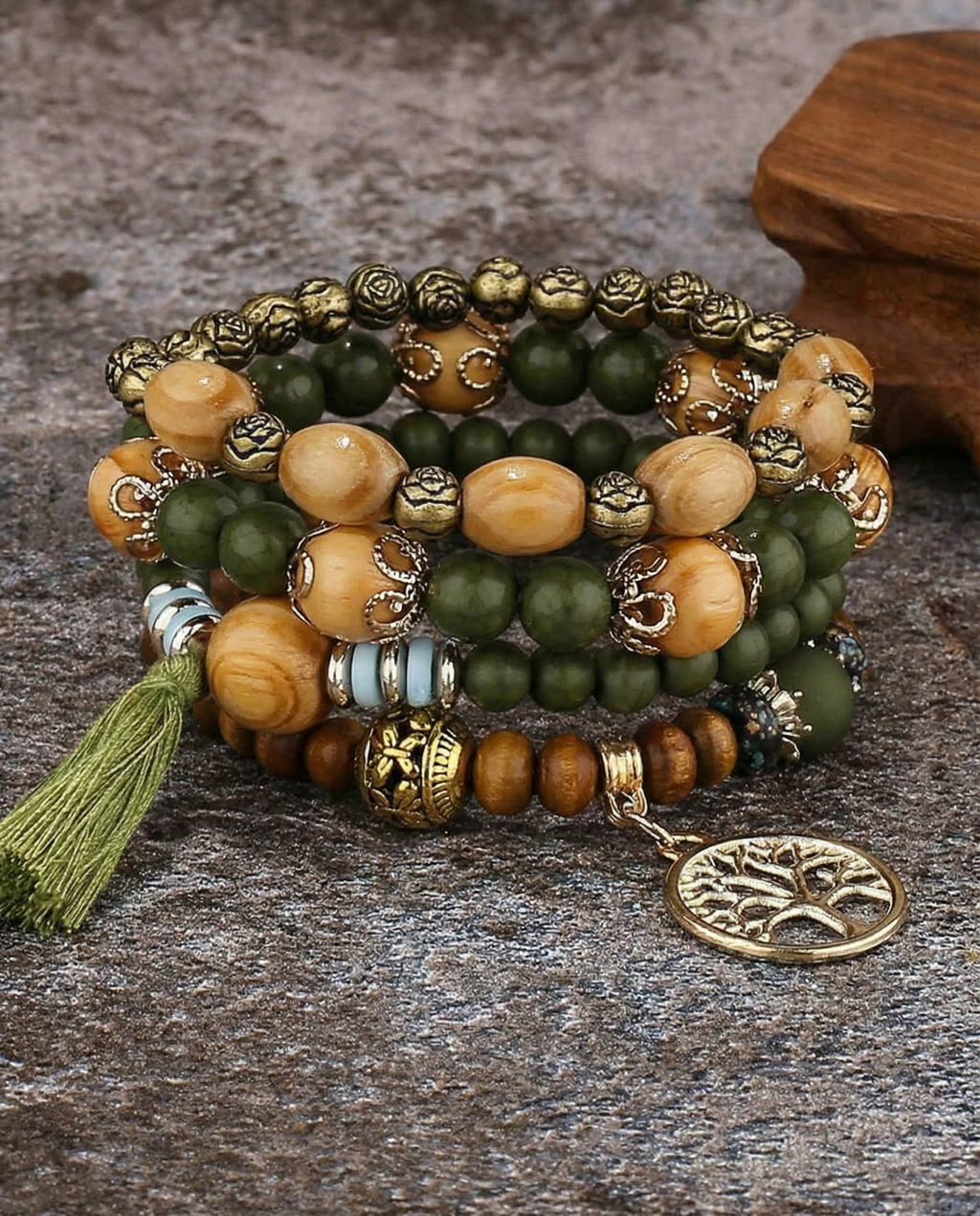 Ethnic Multi-Layer Wooden Bead Stretch Bracelet