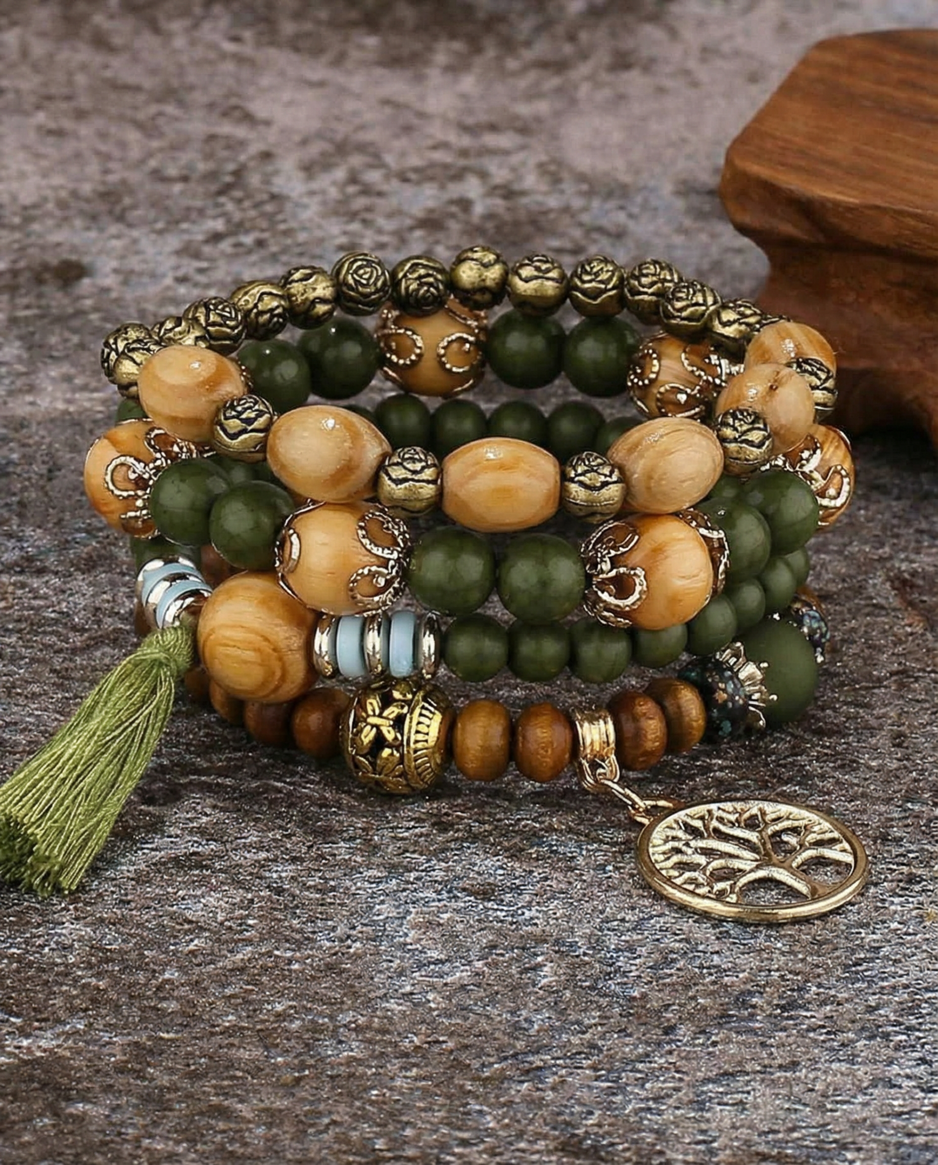 Ethnic Multi-Layer Wooden Bead Stretch Bracelet