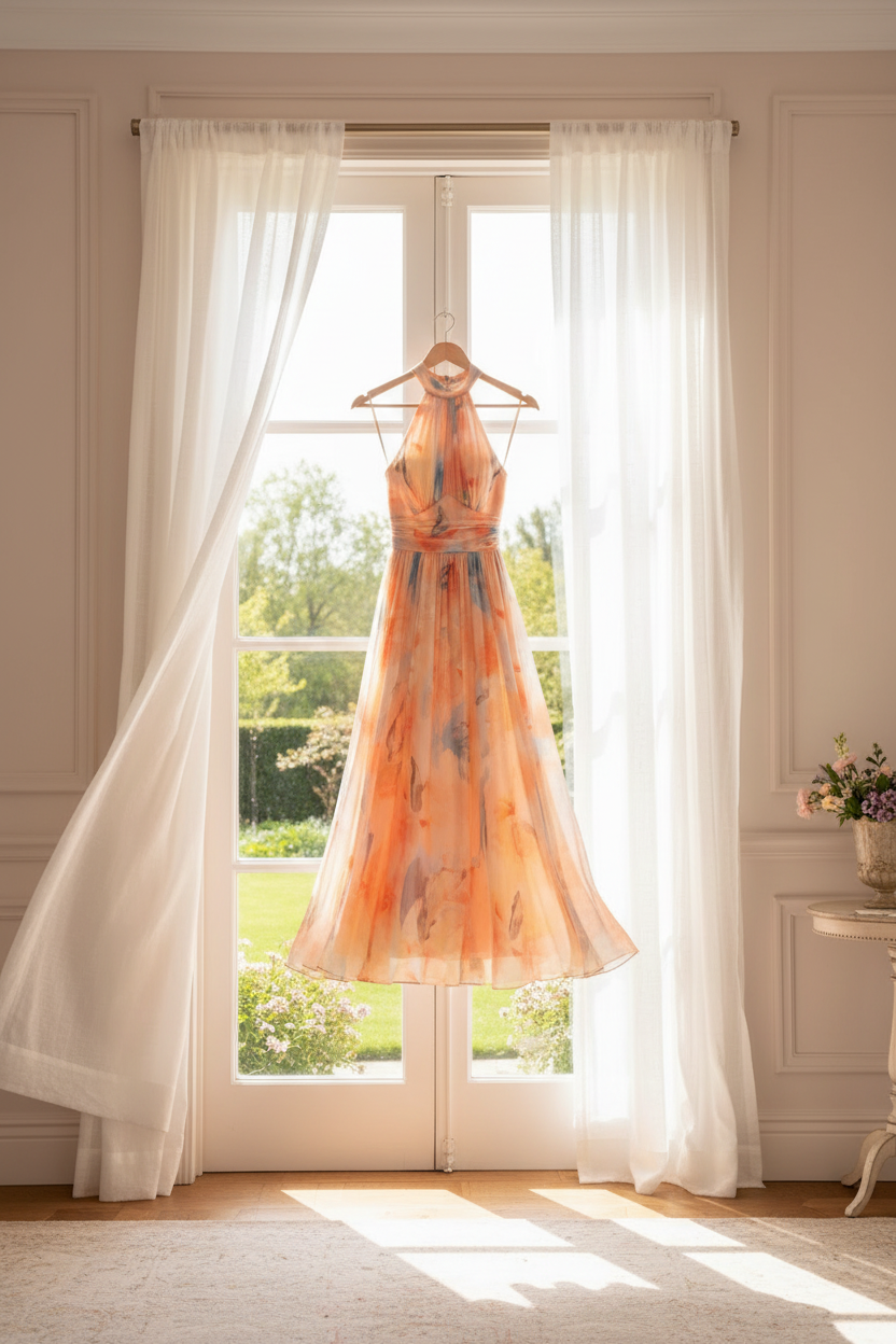 Lightweight Halter Neck Dress Flowing Floral Elegance