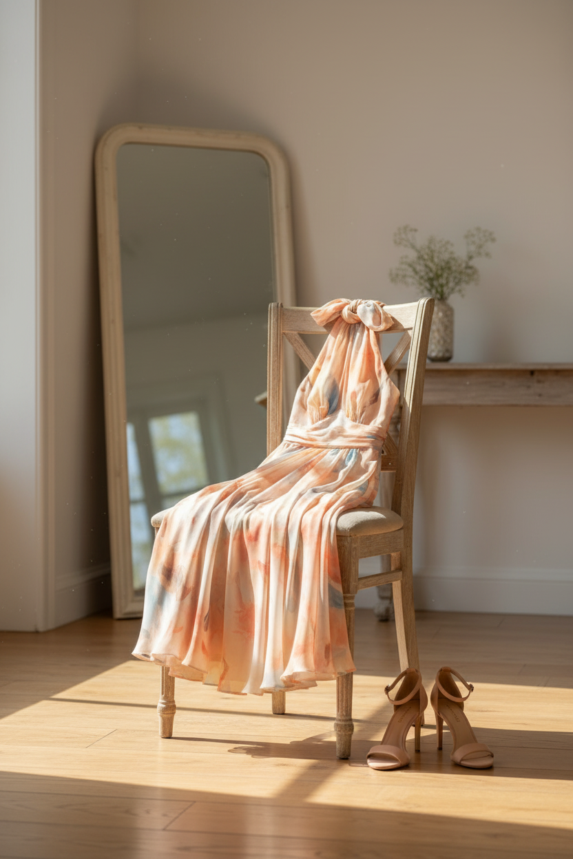 Lightweight Halter Neck Dress Flowing Floral Elegance