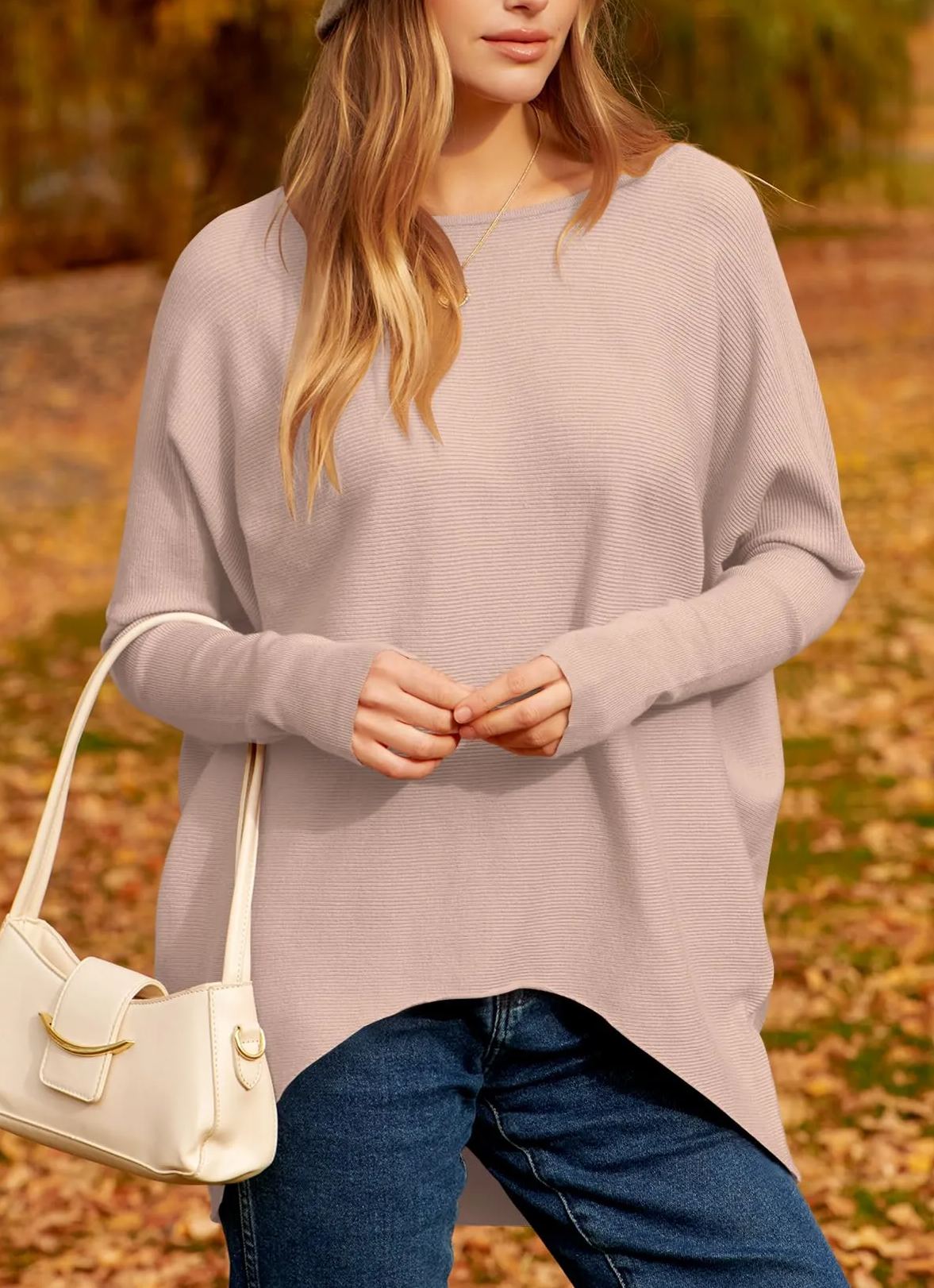 Oversized Ribbed Knit Pullover Lightweight Soft Sweater