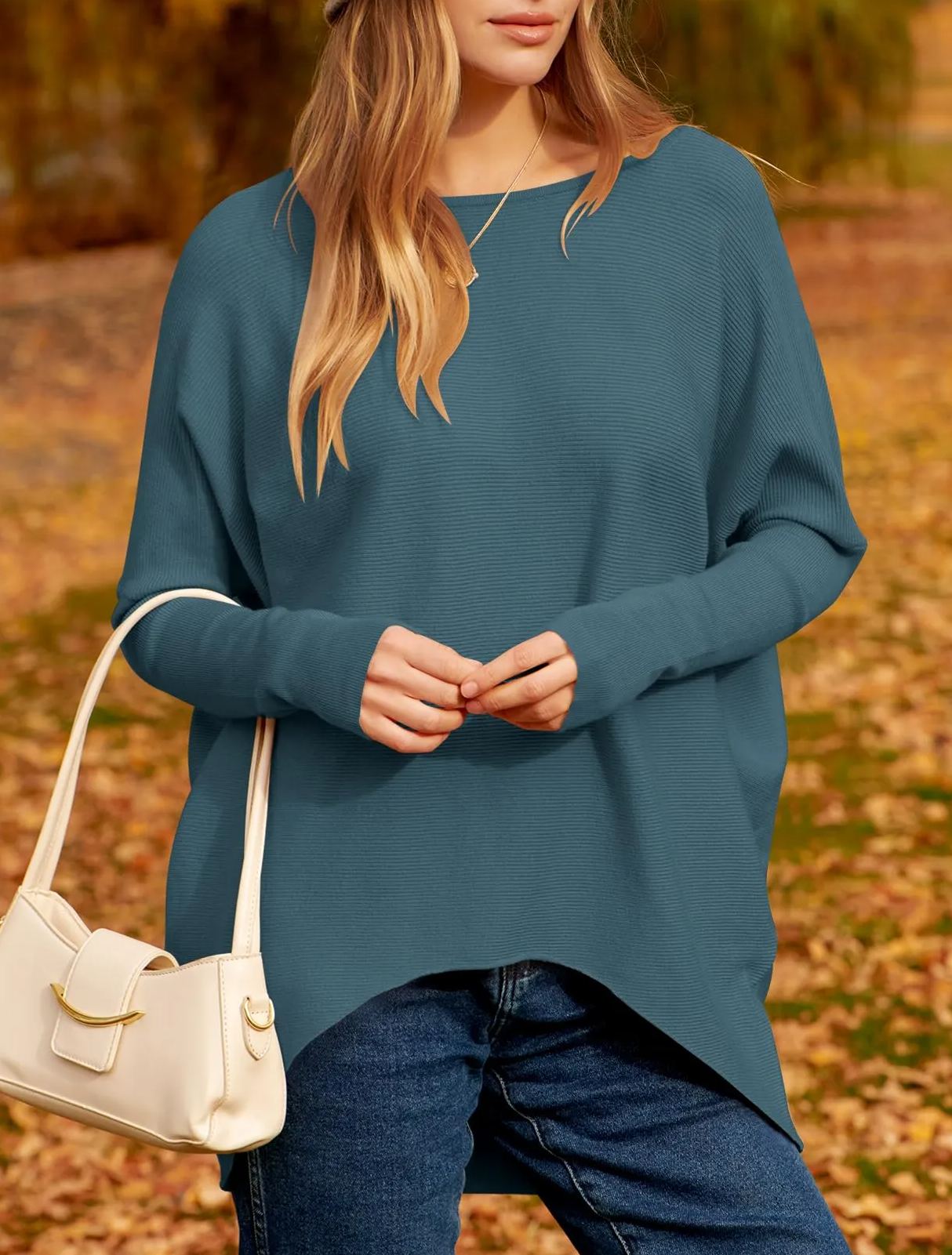 Oversized Ribbed Knit Pullover Lightweight Soft Sweater