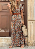 Justine™ – Elegant Bohemian Maxi Dress with Belt