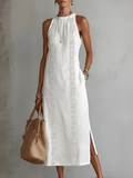 Elegant Sleeveless Midi Dress High Collar Lightweight