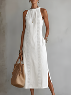 Elegant Sleeveless Midi Dress High Collar Lightweight