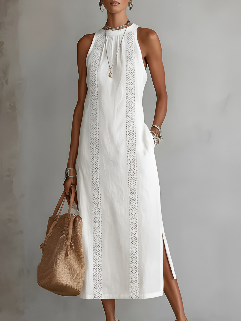 Elegant Sleeveless Midi Dress High Collar Lightweight