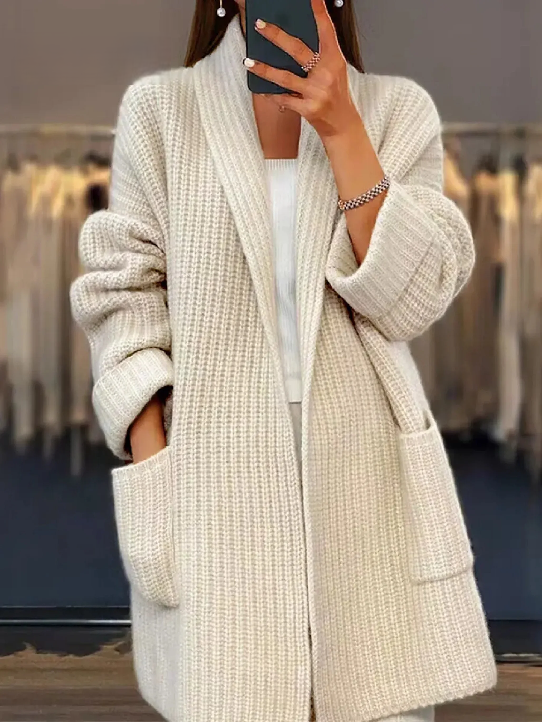 Women’s Oversized Ribbed Shawl Collar Cardigan