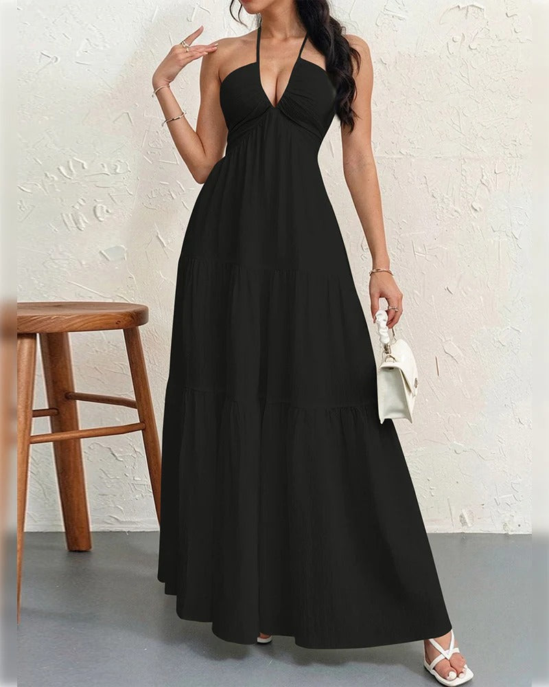 Halter Neck Tiered Maxi Dress
