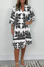 Floral V Neck Loose Fit Dress Knee Length