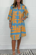 Floral V Neck Loose Fit Dress Knee Length
