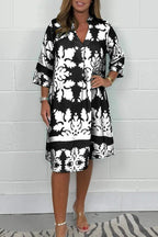 Floral V Neck Loose Fit Dress Knee Length