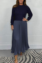 Ribbed Knit Sweater and Pleated Maxi Skirt Elegant Comfortable Set