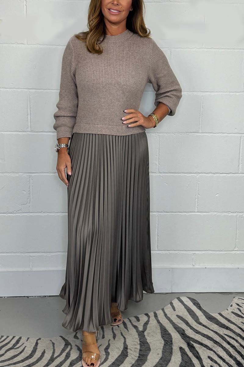 Ribbed Knit Sweater and Pleated Maxi Skirt Elegant Comfortable Set