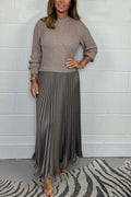 Ribbed Knit Sweater and Pleated Maxi Skirt Elegant Comfortable Set
