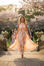 Lightweight Halter Neck Dress Flowing Floral Elegance