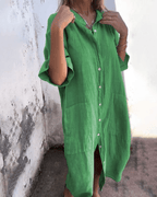 Relaxed Linen Shirt Dress Breathable Comfortable Fit