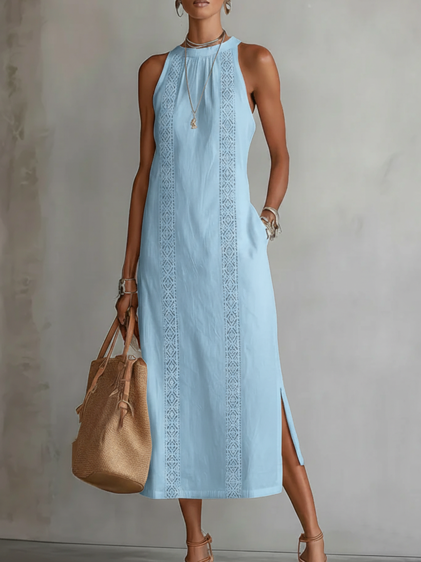 Elegant Sleeveless Midi Dress High Collar Lightweight