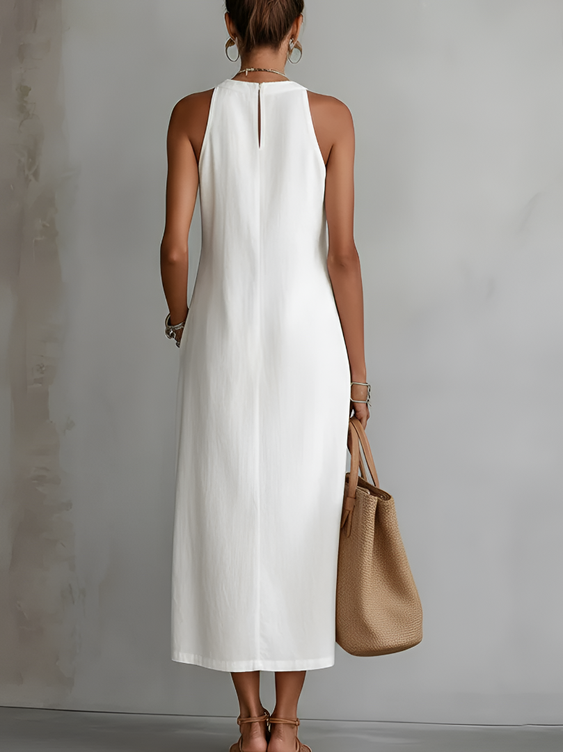 Elegant Sleeveless Midi Dress High Collar Lightweight