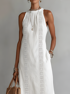Elegant Sleeveless Midi Dress High Collar Lightweight