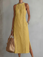 Elegant Sleeveless Midi Dress High Collar Lightweight
