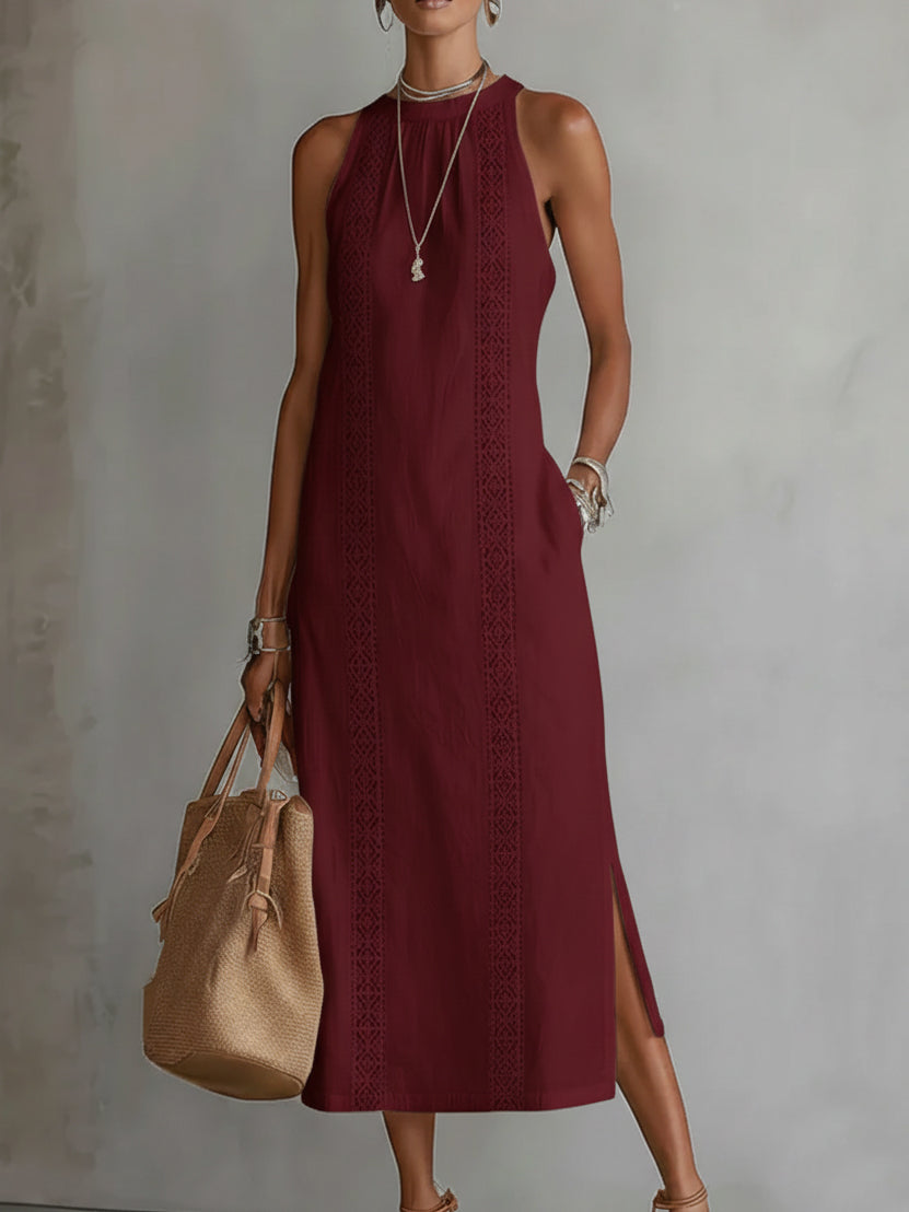 Elegant Sleeveless Midi Dress High Collar Lightweight