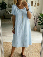 Lightweight Cotton Linen Dress Relaxed Fit Breathable