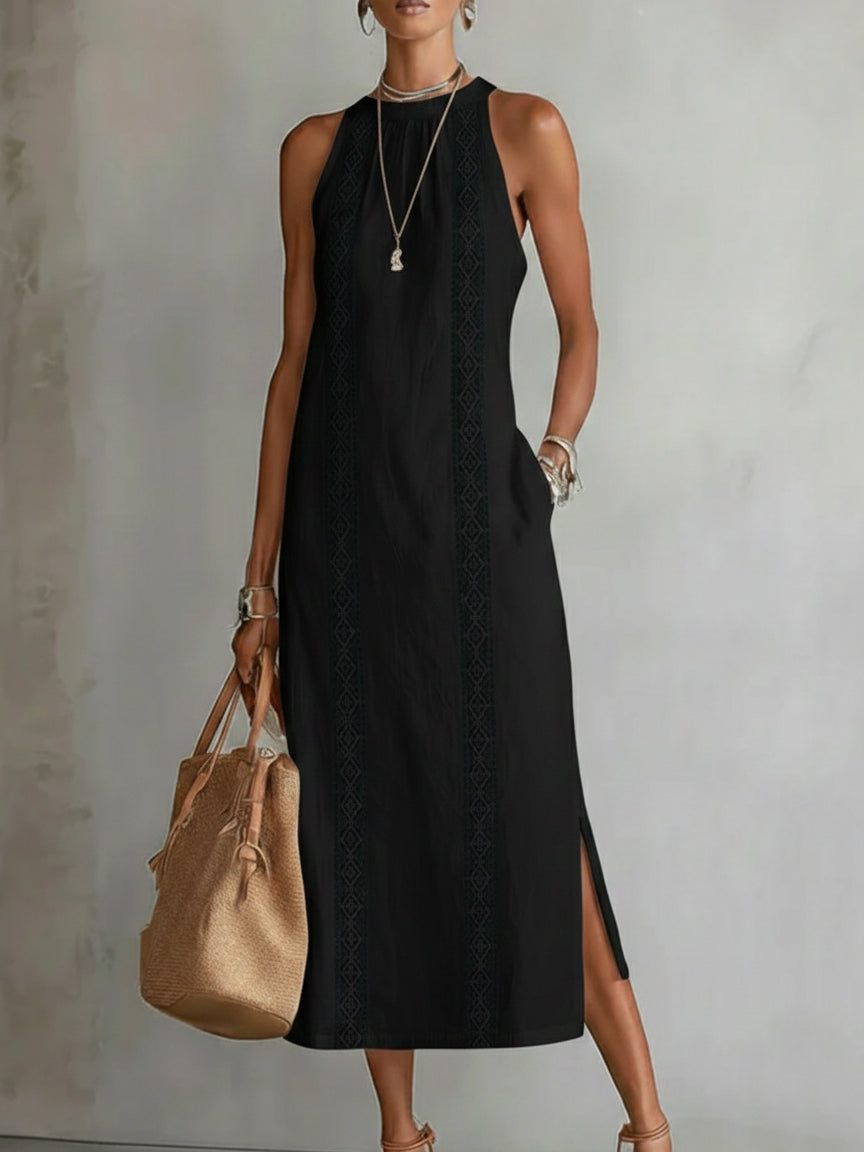 Elegant Sleeveless Midi Dress High Collar Lightweight