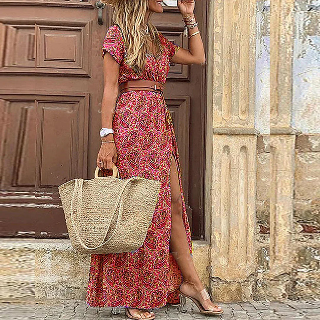Justine™ – Elegant Bohemian Maxi Dress with Belt