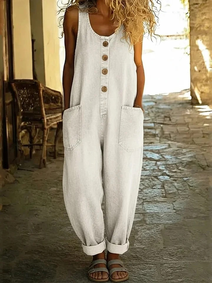 Saylor - Vintage Washed Cotton Denim Jumpsuit