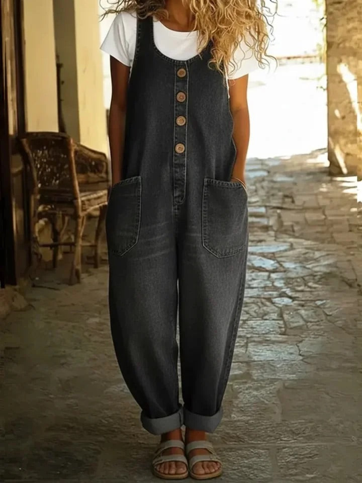 Saylor - Vintage Washed Cotton Denim Jumpsuit