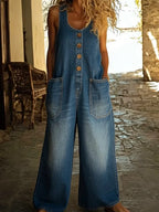 Saylor - Vintage Washed Cotton Denim Jumpsuit