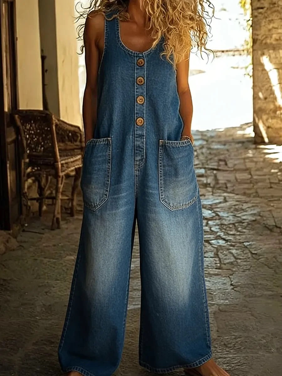 Saylor - Vintage Washed Cotton Denim Jumpsuit