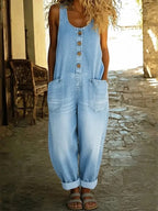 Saylor - Vintage Washed Cotton Denim Jumpsuit