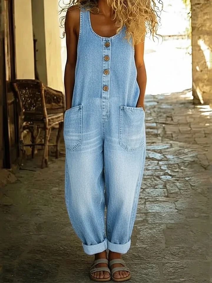 Saylor - Vintage Washed Cotton Denim Jumpsuit