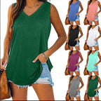 Breathable Cotton V Neck Sleeveless Top Relaxed Fit