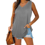 Breathable Cotton V Neck Sleeveless Top Relaxed Fit