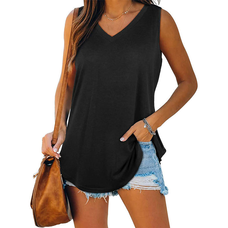 Breathable Cotton V Neck Sleeveless Top Relaxed Fit