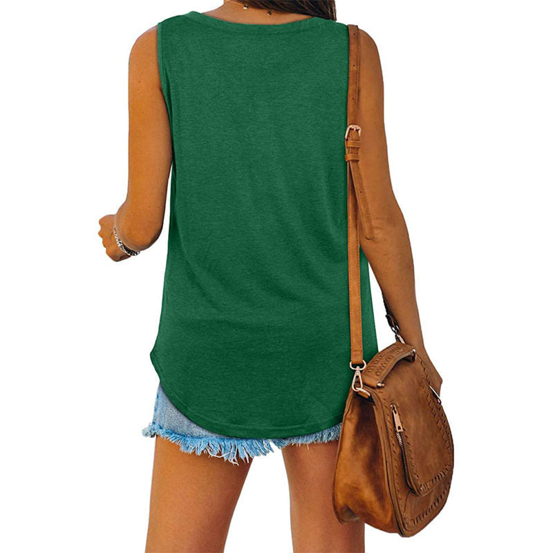 Breathable Cotton V Neck Sleeveless Top Relaxed Fit