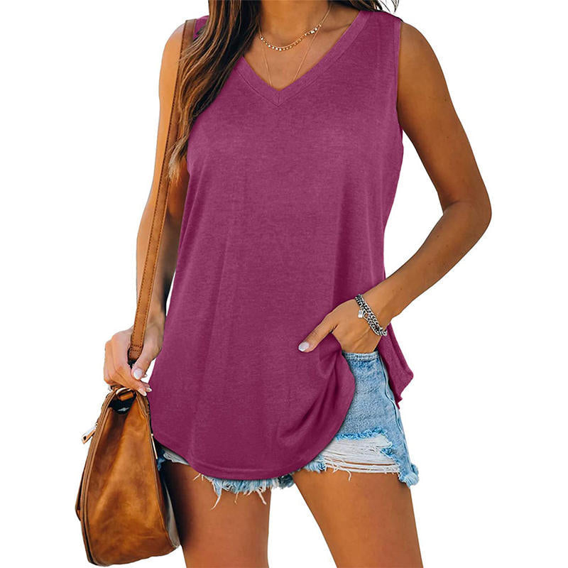 Breathable Cotton V Neck Sleeveless Top Relaxed Fit