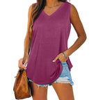 Breathable Cotton V Neck Sleeveless Top Relaxed Fit