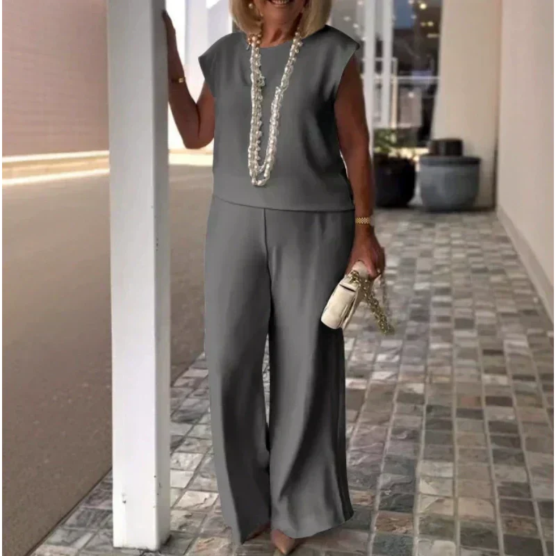 Soft Sleeveless Top and Wide Leg Pants Set Comfortable Stylish