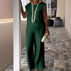 Soft Sleeveless Top and Wide Leg Pants Set Comfortable Stylish