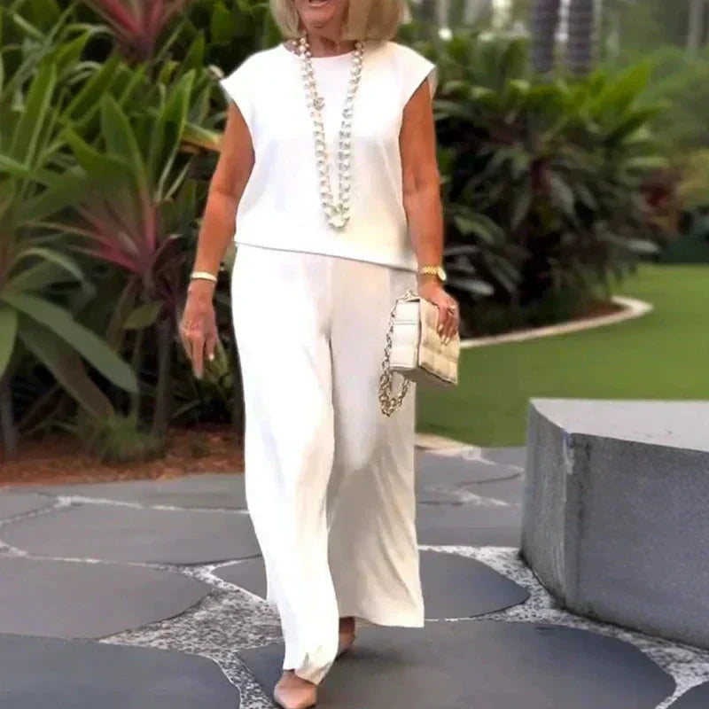 Soft Sleeveless Top and Wide Leg Pants Set Comfortable Stylish