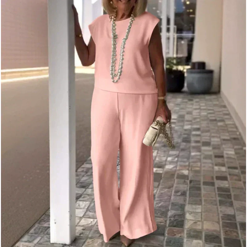 Soft Sleeveless Top and Wide Leg Pants Set Comfortable Stylish