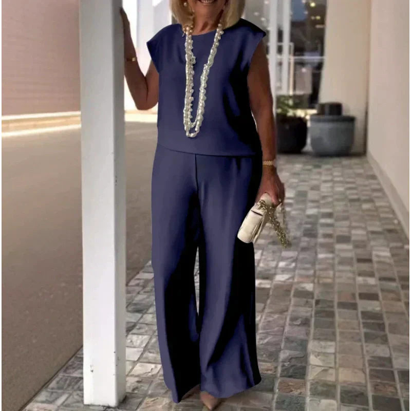 Soft Sleeveless Top and Wide Leg Pants Set Comfortable Stylish