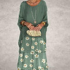 Soft Floral Tiered Maxi Dress Loose Fit Batwing Sleeves