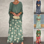 Soft Floral Tiered Maxi Dress Loose Fit Batwing Sleeves